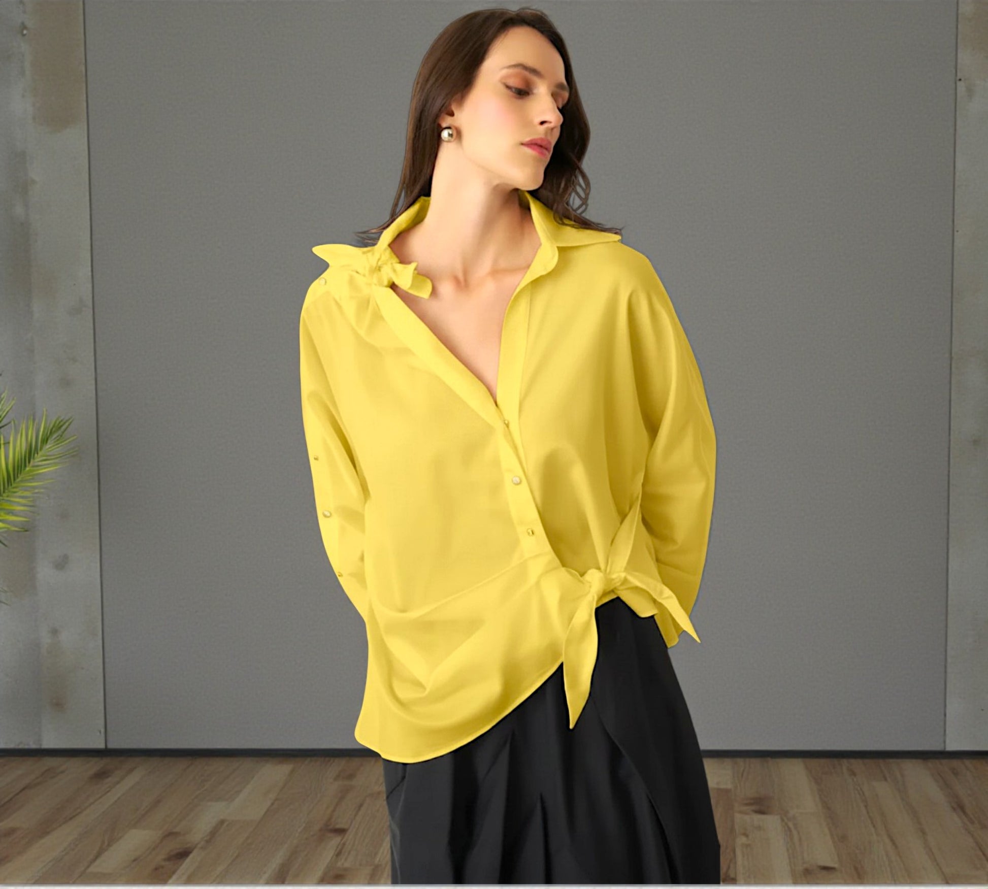 Bize Statement Yellow Blouse with Open Sleeve Detail & Side Tie - Above the Crowd Boutique
