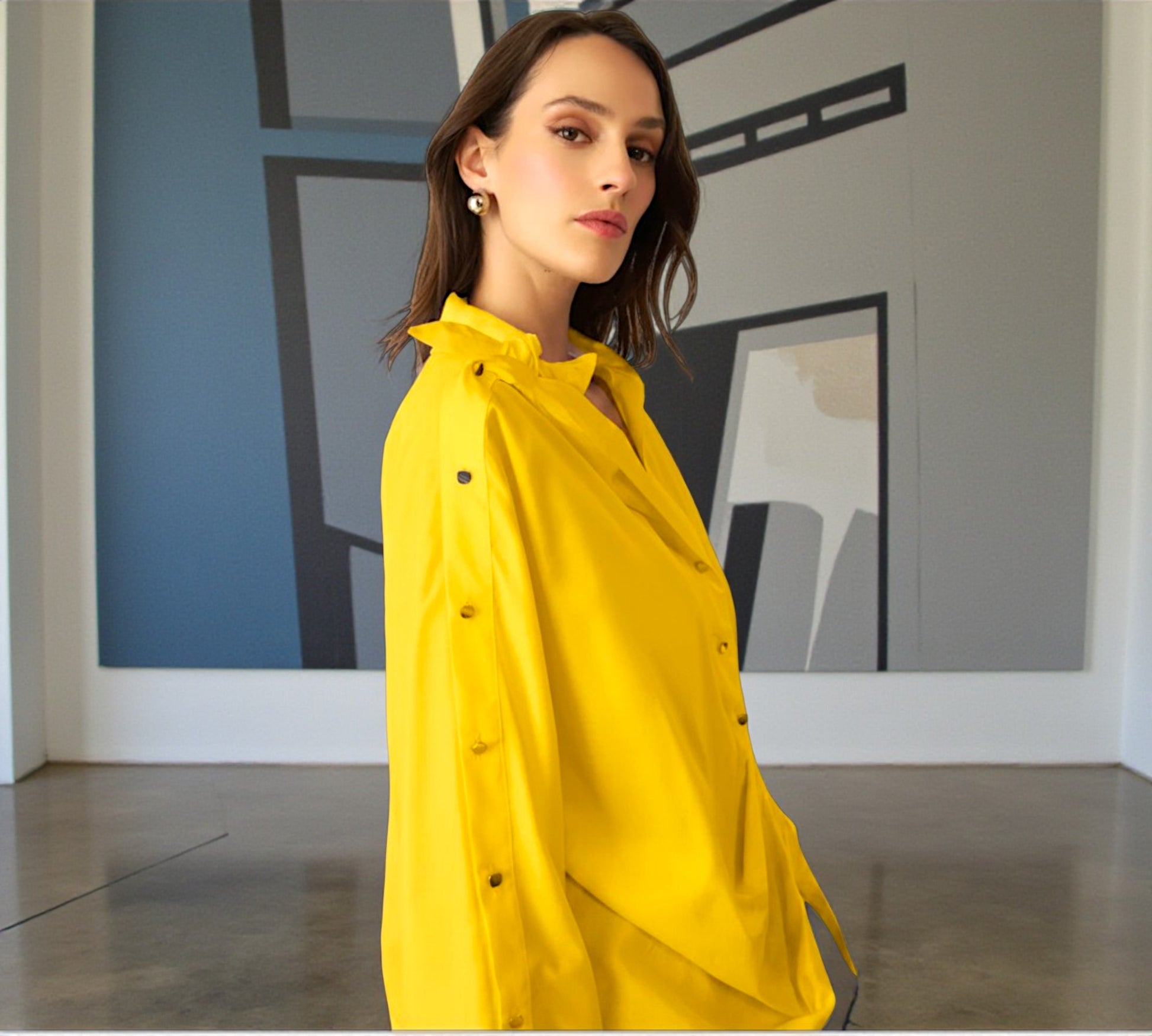 Bize Statement Yellow Blouse with Open Sleeve Detail & Side Tie - Above the Crowd Boutique