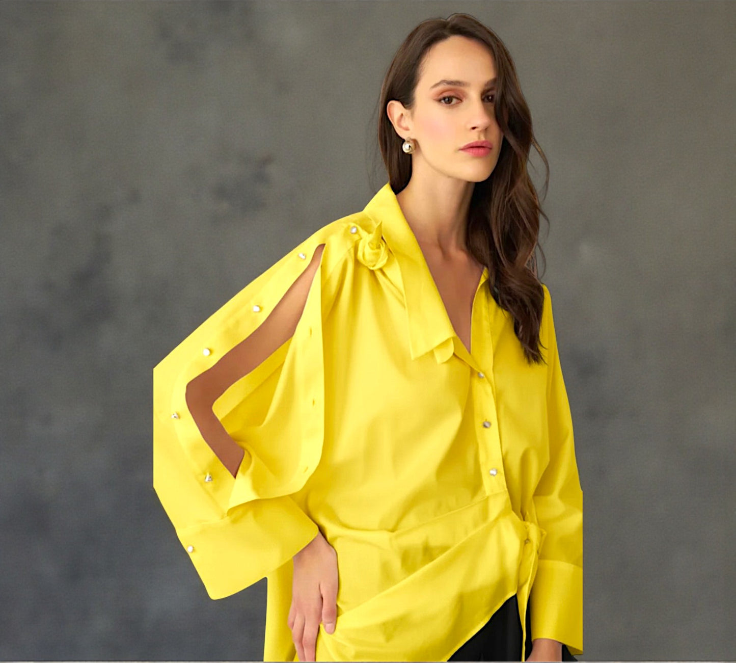 Bize Statement Yellow Blouse with Open Sleeve Detail & Side Tie - Above the Crowd Boutique