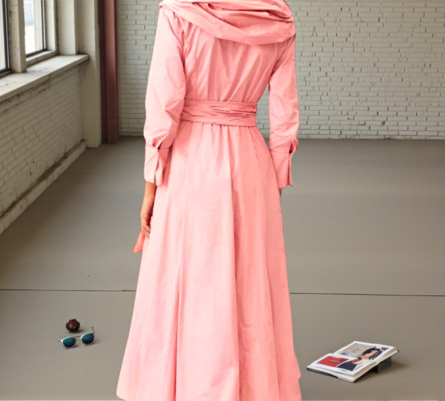 Bize Blush Pink Wrap Midi Dress with Sculptural Ruffle Collar - Above the Crowd Boutique