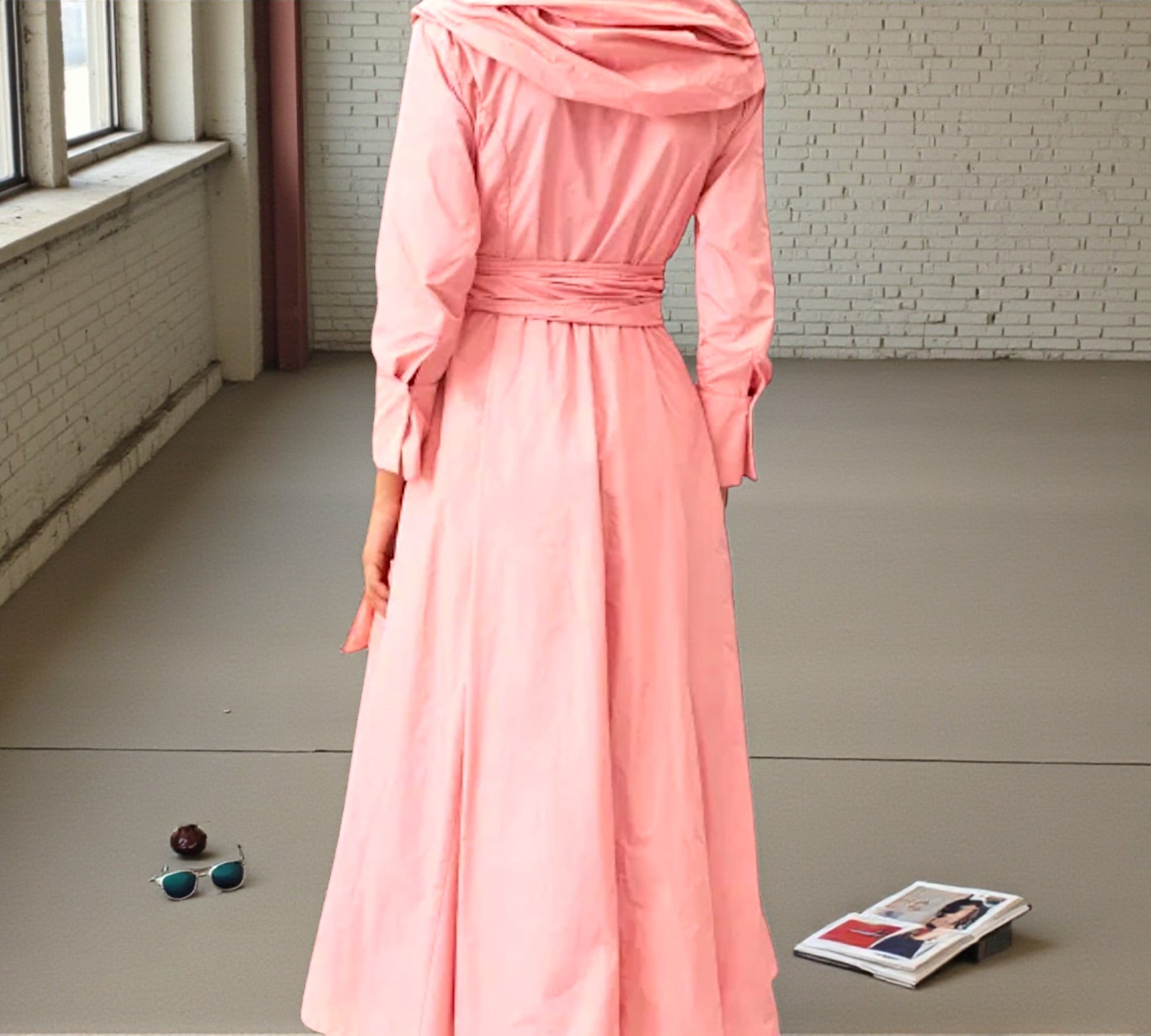 Bize Blush Pink Wrap Midi Dress with Sculptural Ruffle Collar - Above the Crowd Boutique