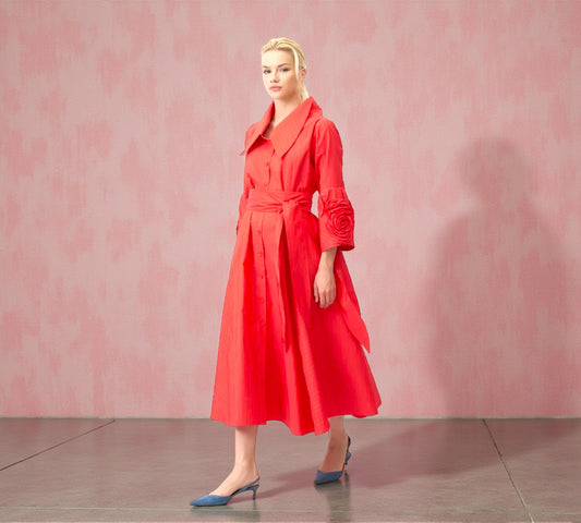 Bize Statement Shirt Dress with Rosette Sleeve - Above the Crowd Boutique
