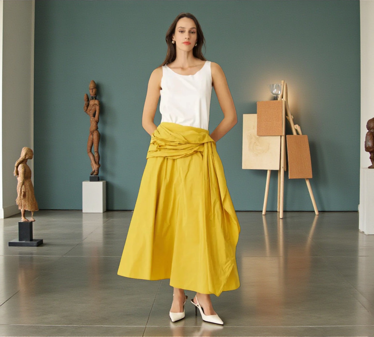 Bize Draped Midi Skirt - Above the Crowd Boutique