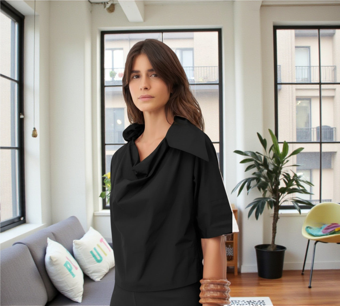 Bize Sculptural Collar Top - Above the Crowd Boutique