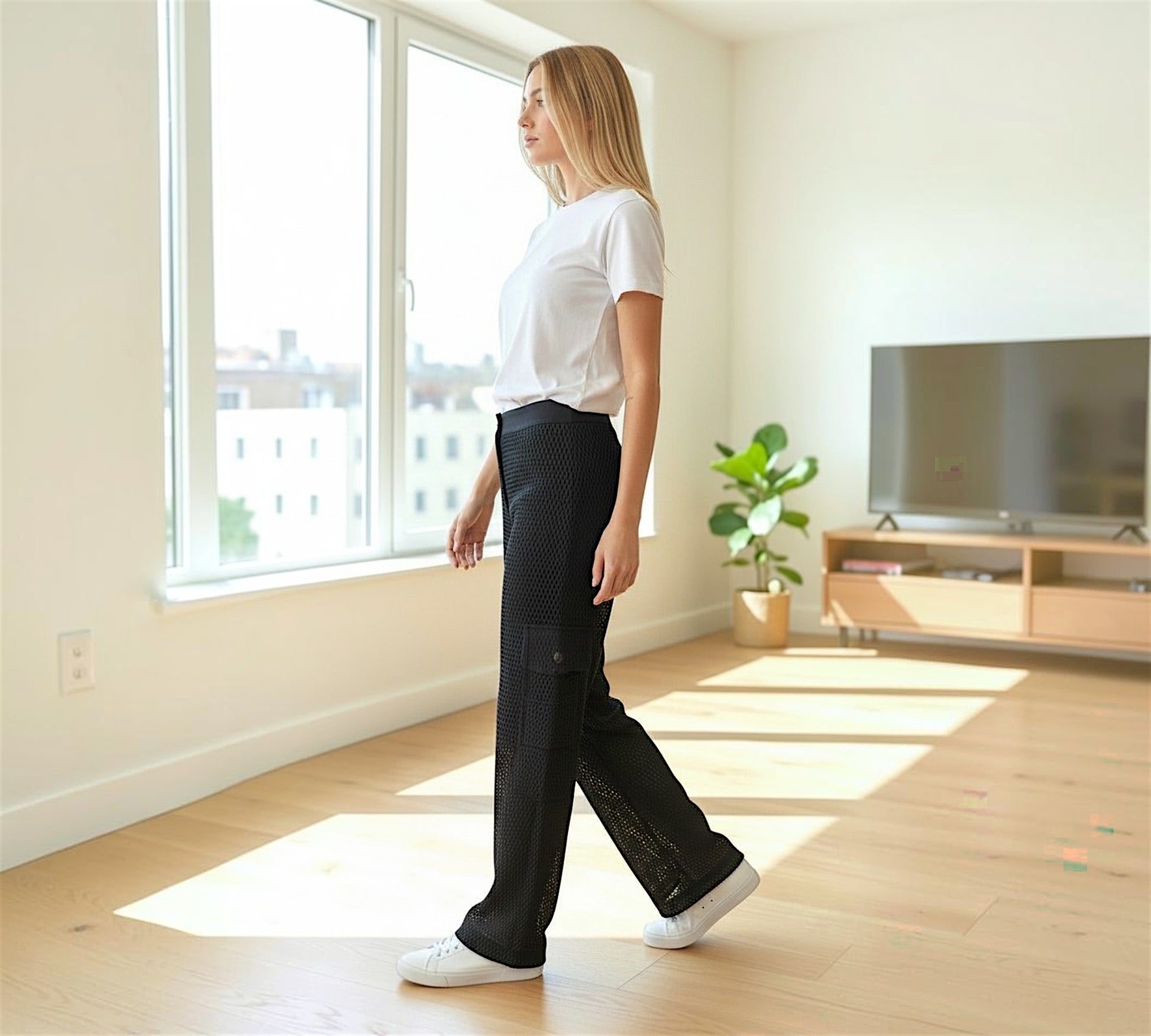 Textured Mesh Cargo Pants - Above the Crowd Boutique