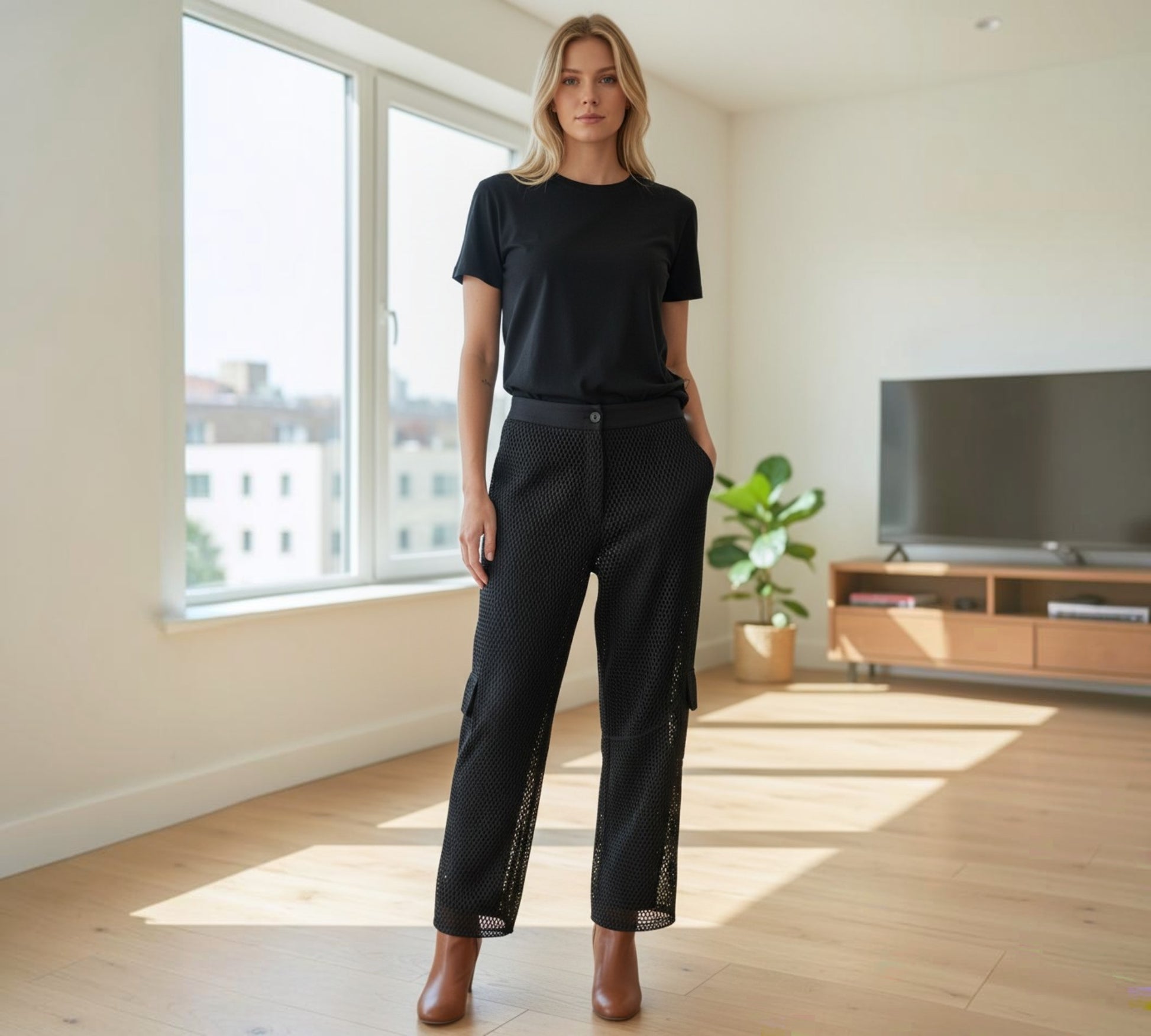Textured Mesh Cargo Pants - Above the Crowd Boutique