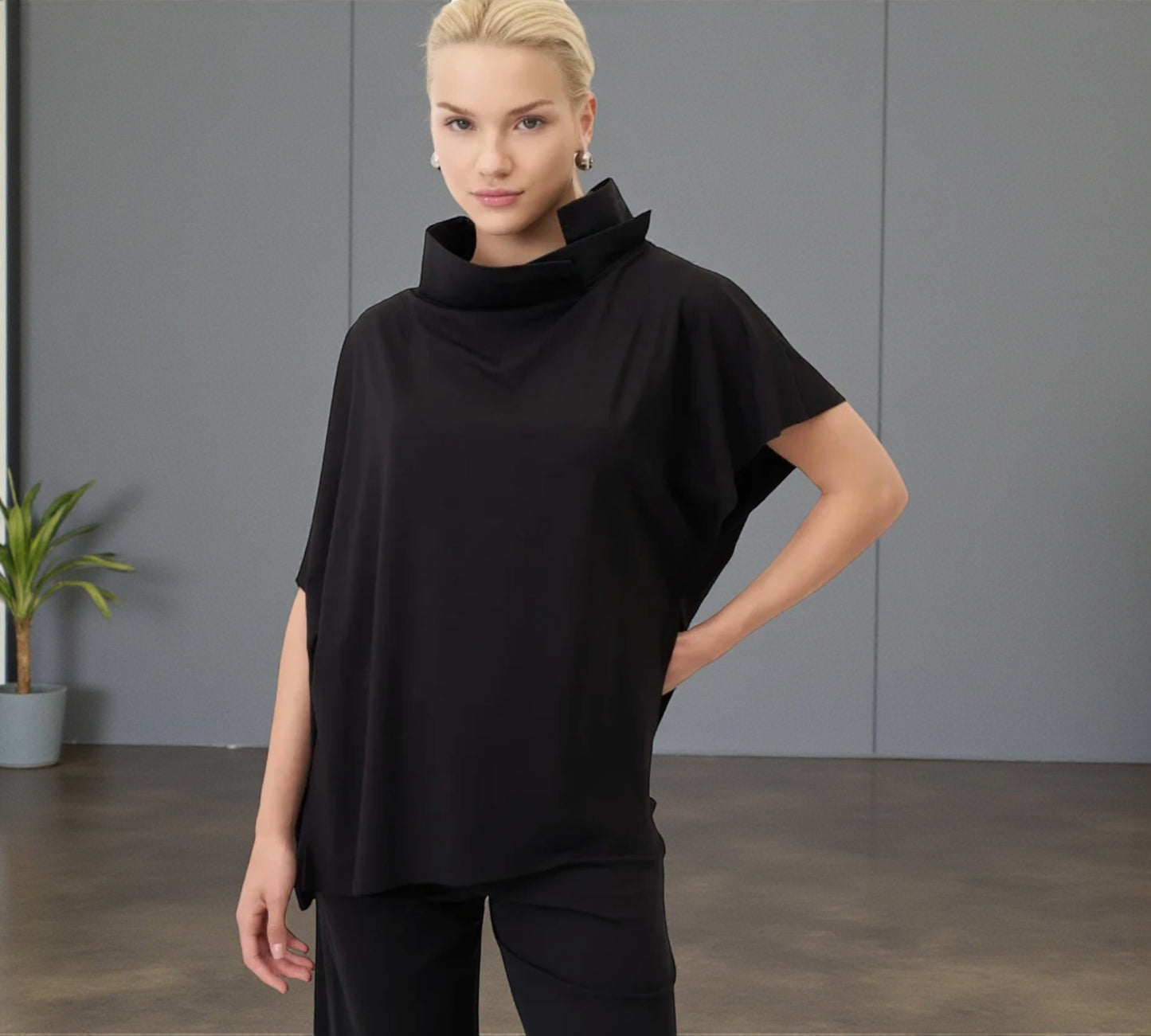 Bize Sculpted Collar Oversized Top - Above the Crowd Boutique