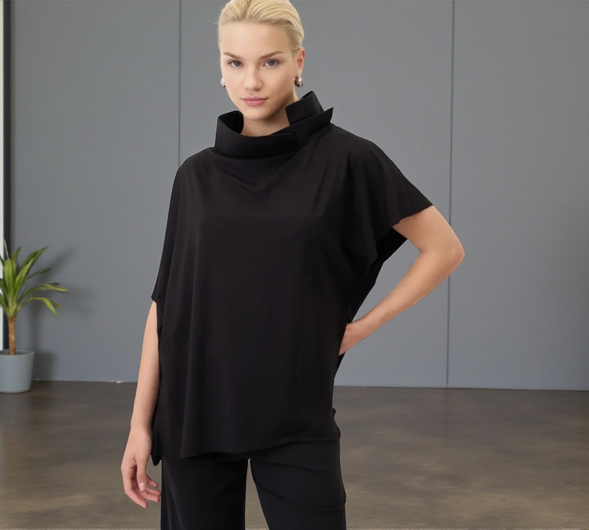 Bize Sculpted Collar Oversized Top - Above the Crowd Boutique