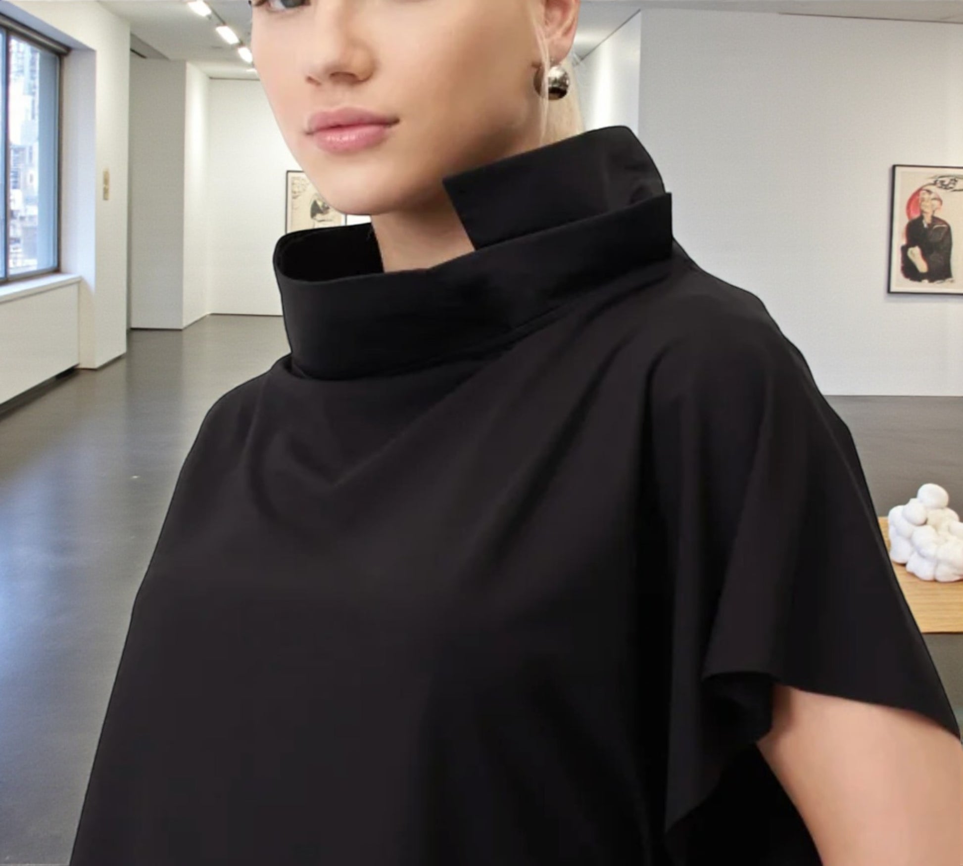 Bize Sculpted Collar Oversized Top - Above the Crowd Boutique