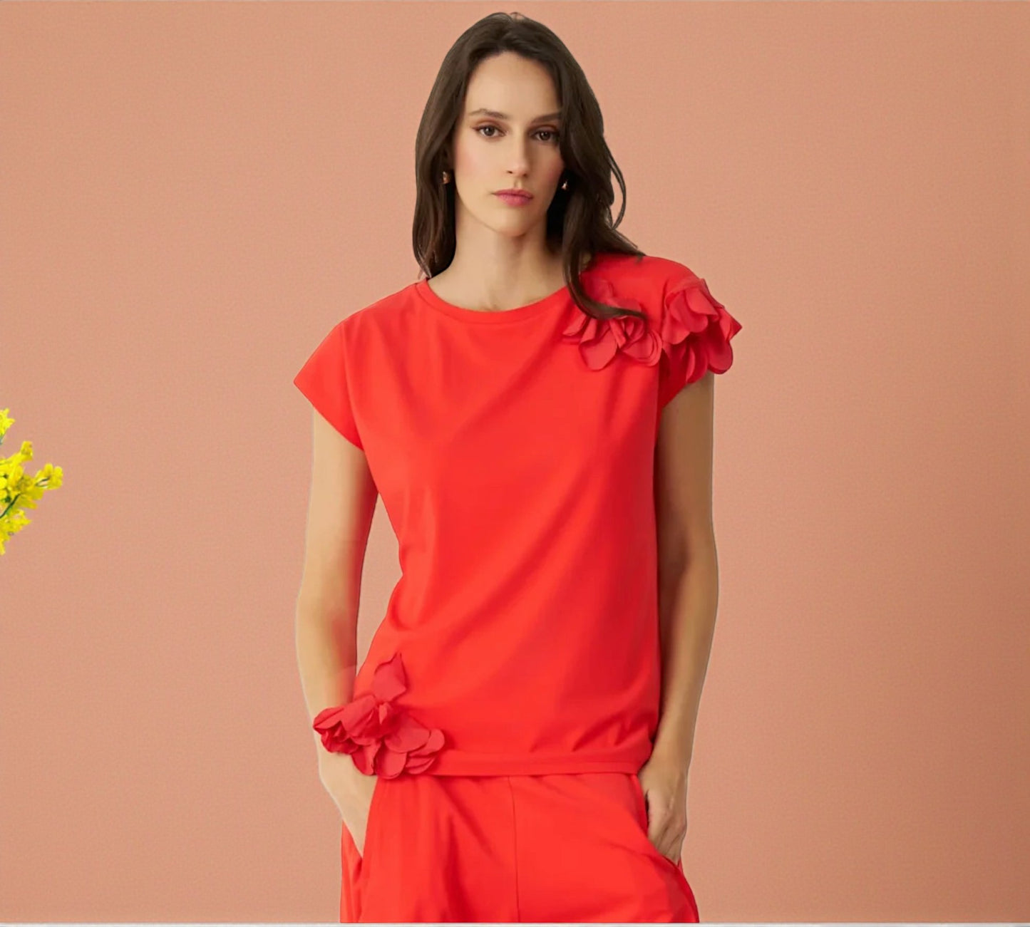 Bize Red Floral Accent Top - Above the Crowd Boutique