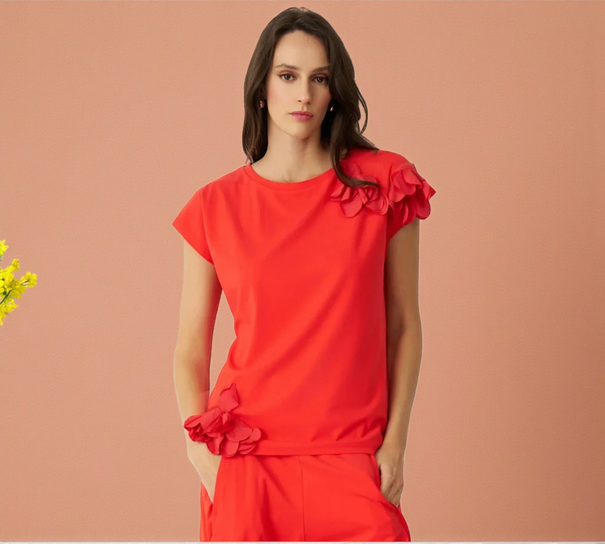 Bize Red Floral Accent Top - Above the Crowd Boutique