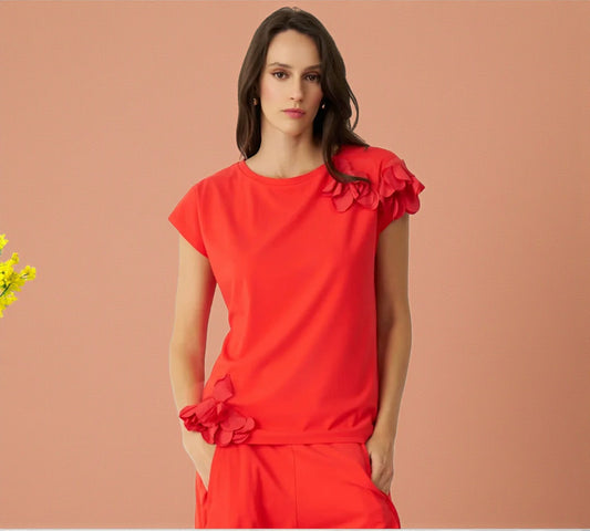 Bize Red Floral Accent Top - Above the Crowd Boutique