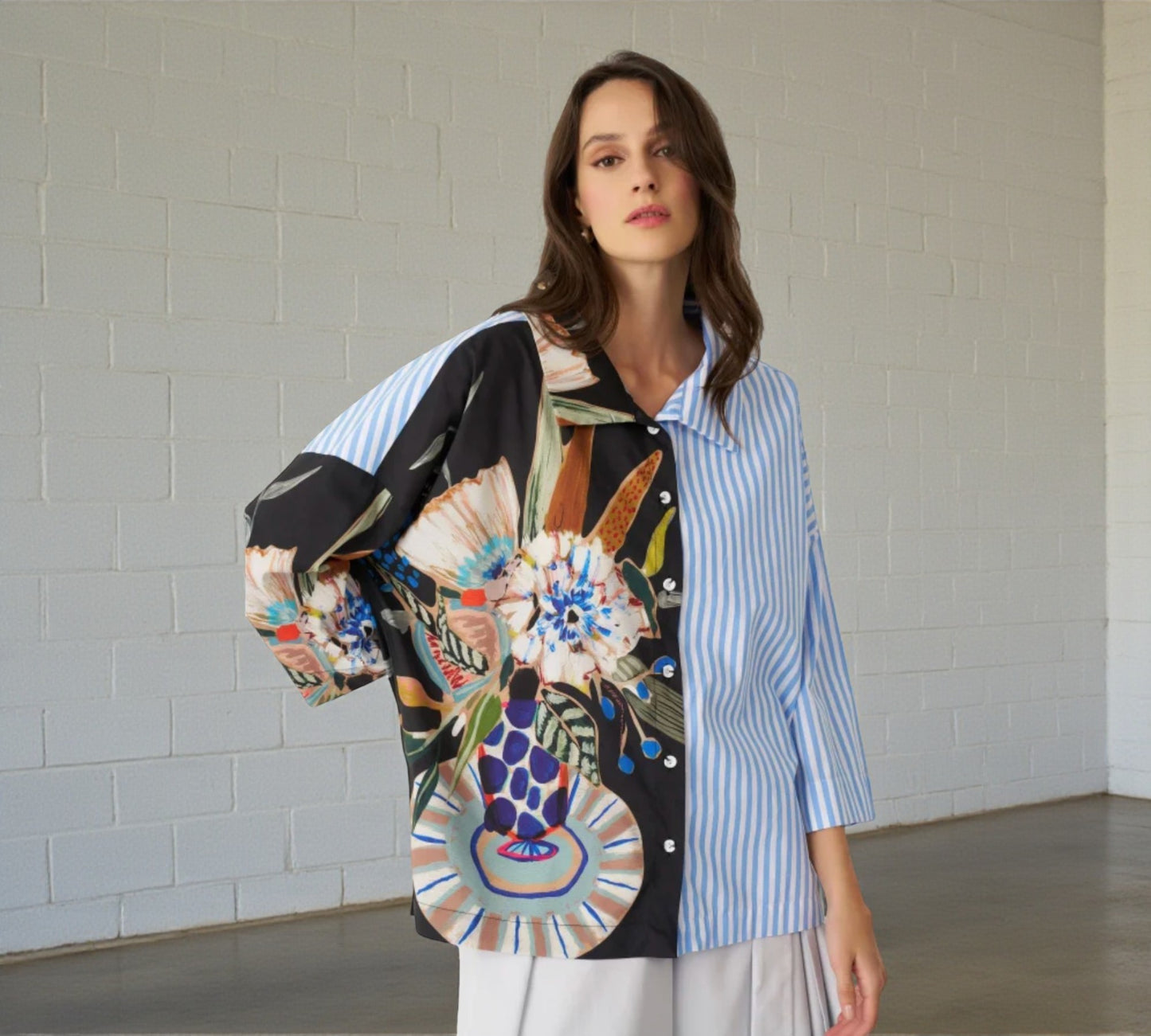Bize Mixed Print Oversized Shirt - Above the Crowd Boutique