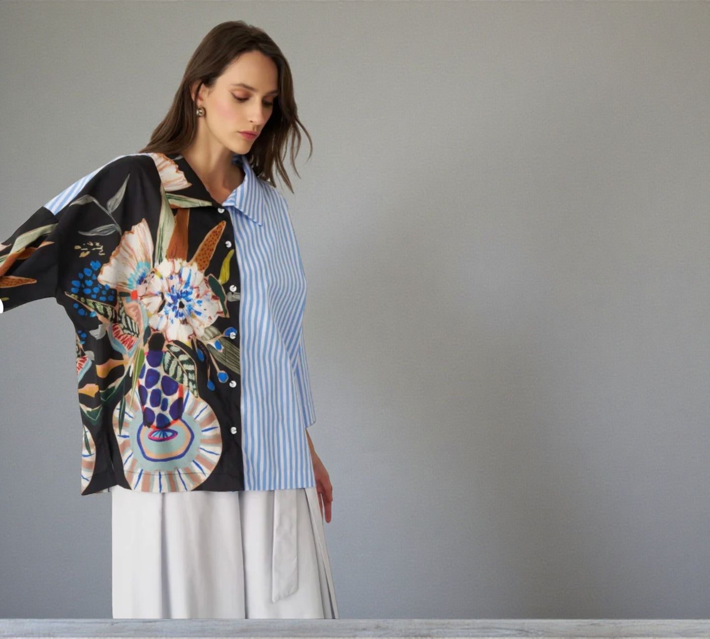 Bize Mixed Print Oversized Shirt - Above the Crowd Boutique