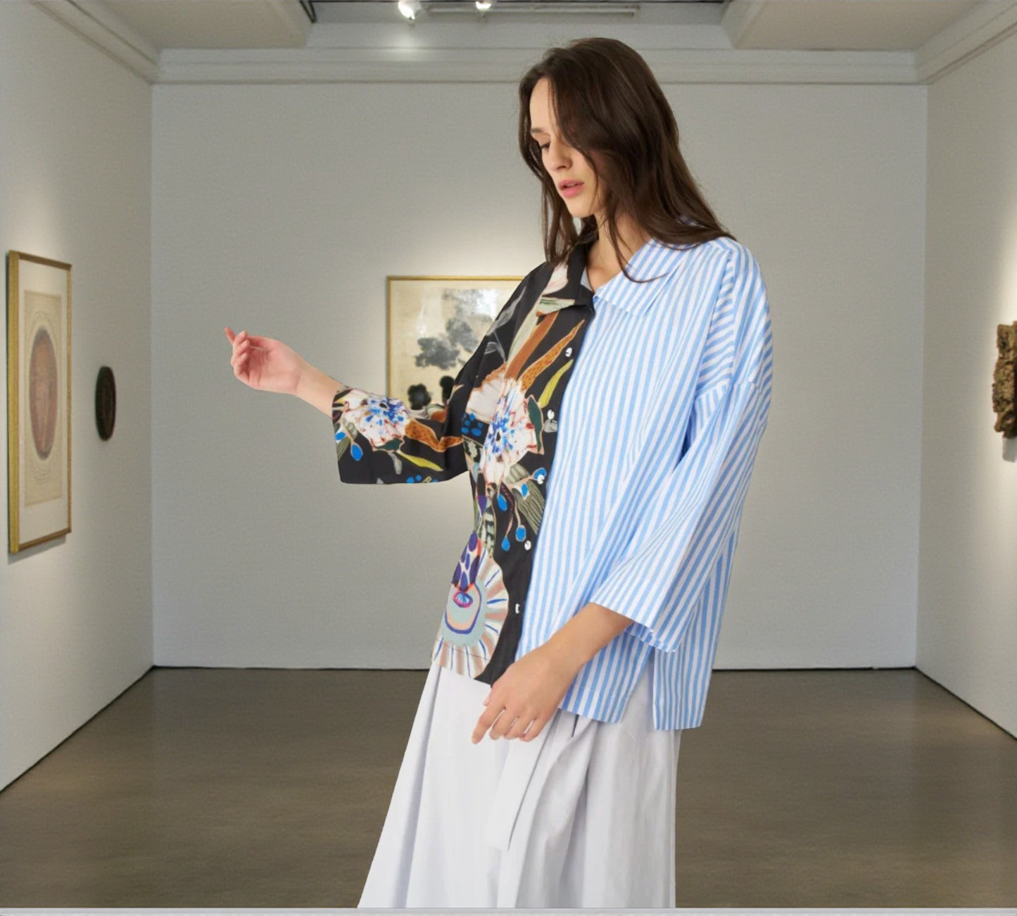 Bize Mixed Print Oversized Shirt - Above the Crowd Boutique