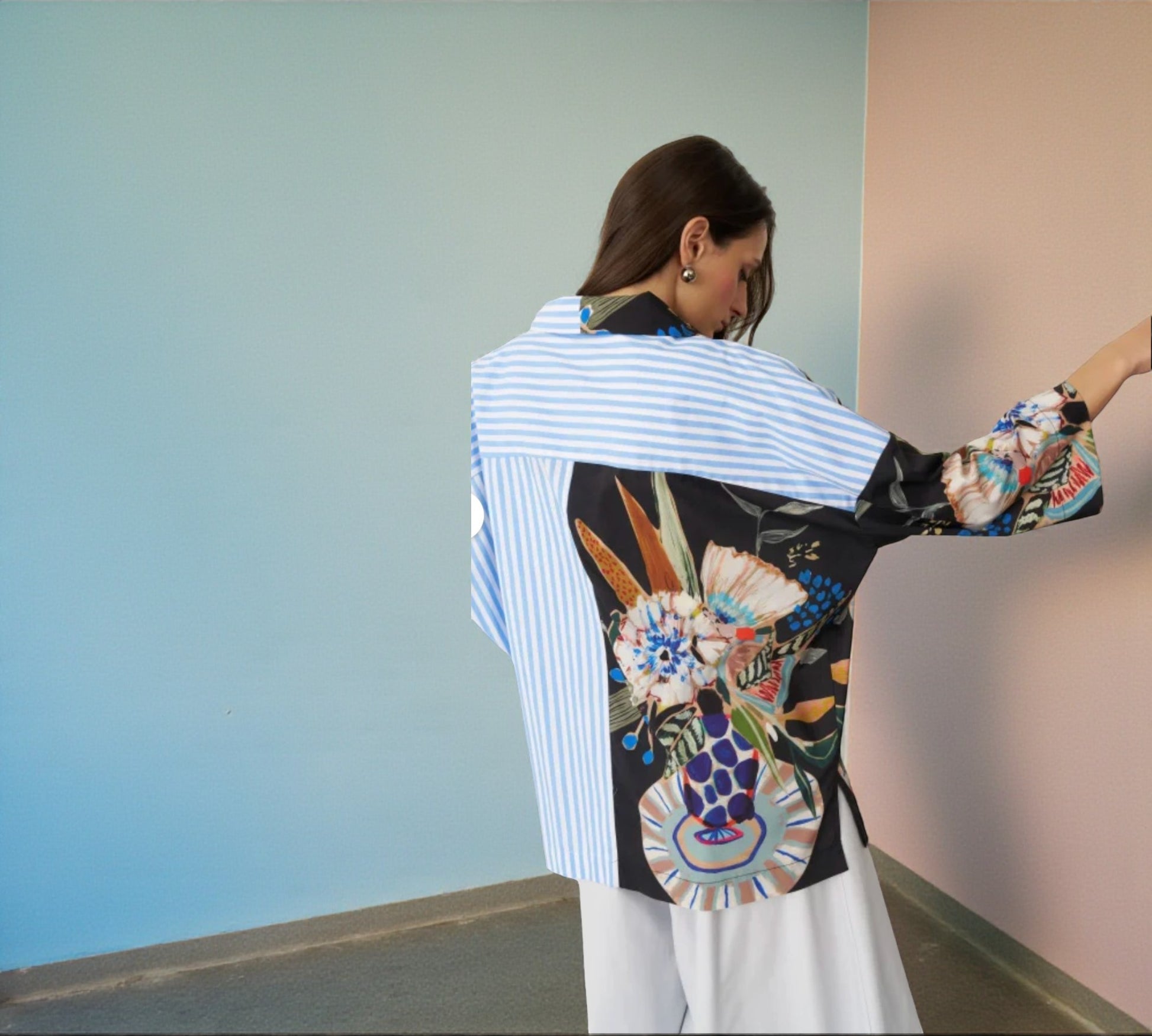 Bize Mixed Print Oversized Shirt - Above the Crowd Boutique