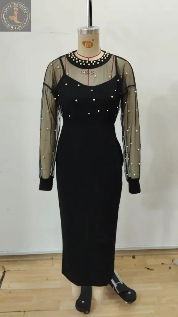 Black Elegant Bodycon Midi Dress