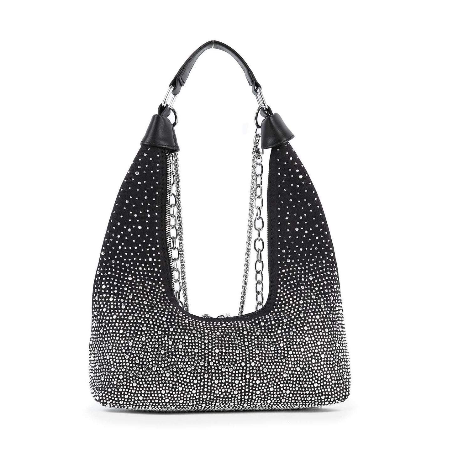 Glamorous Stone And Chain Accented Denim Shoulder Bag