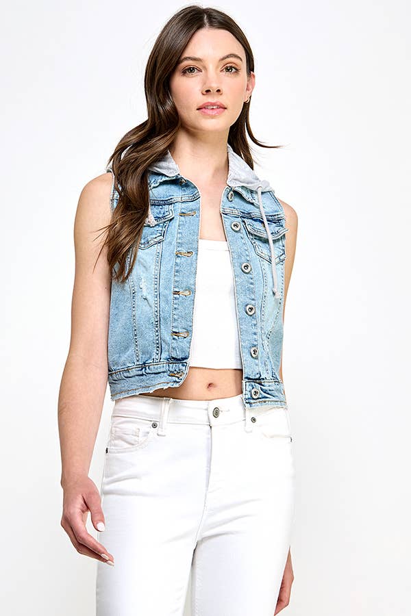 Women’s Cropped Denim Hooded Vest