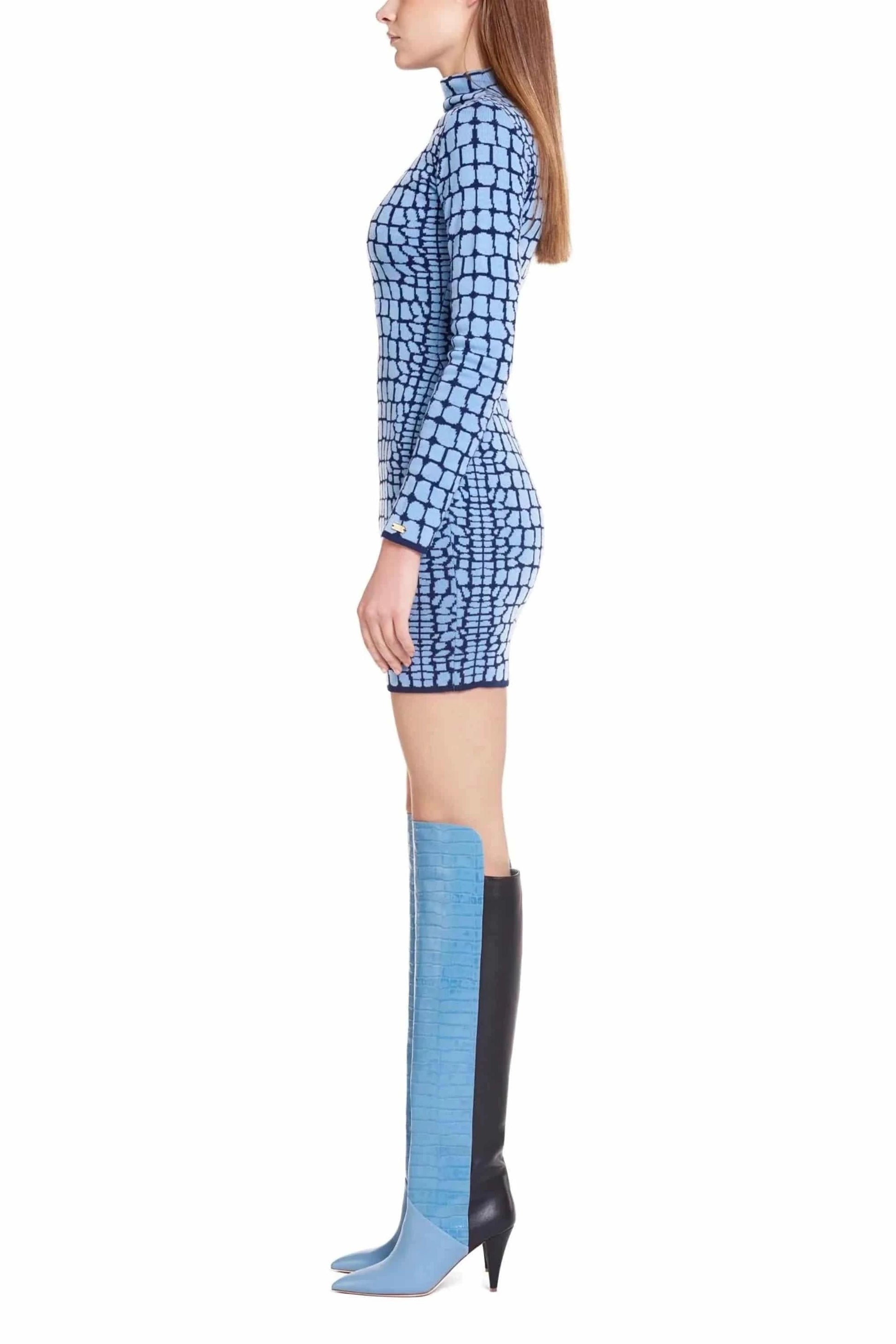 4Uattro Women Blue Dress With Black Checkers 4Uattro