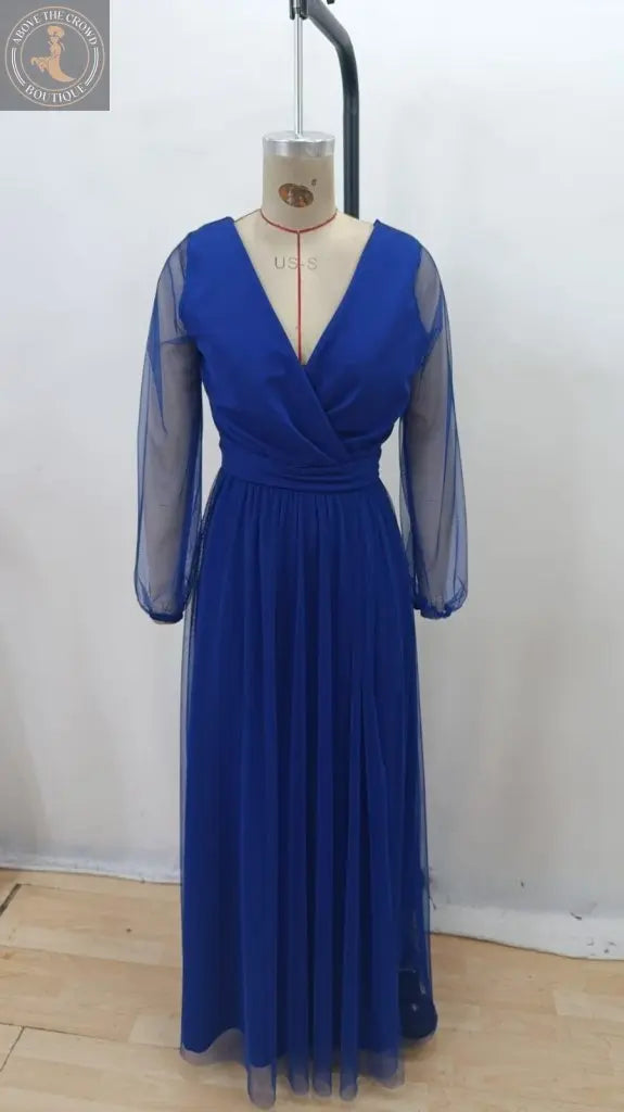 Elegant V-Neck Blue Wrap Dress