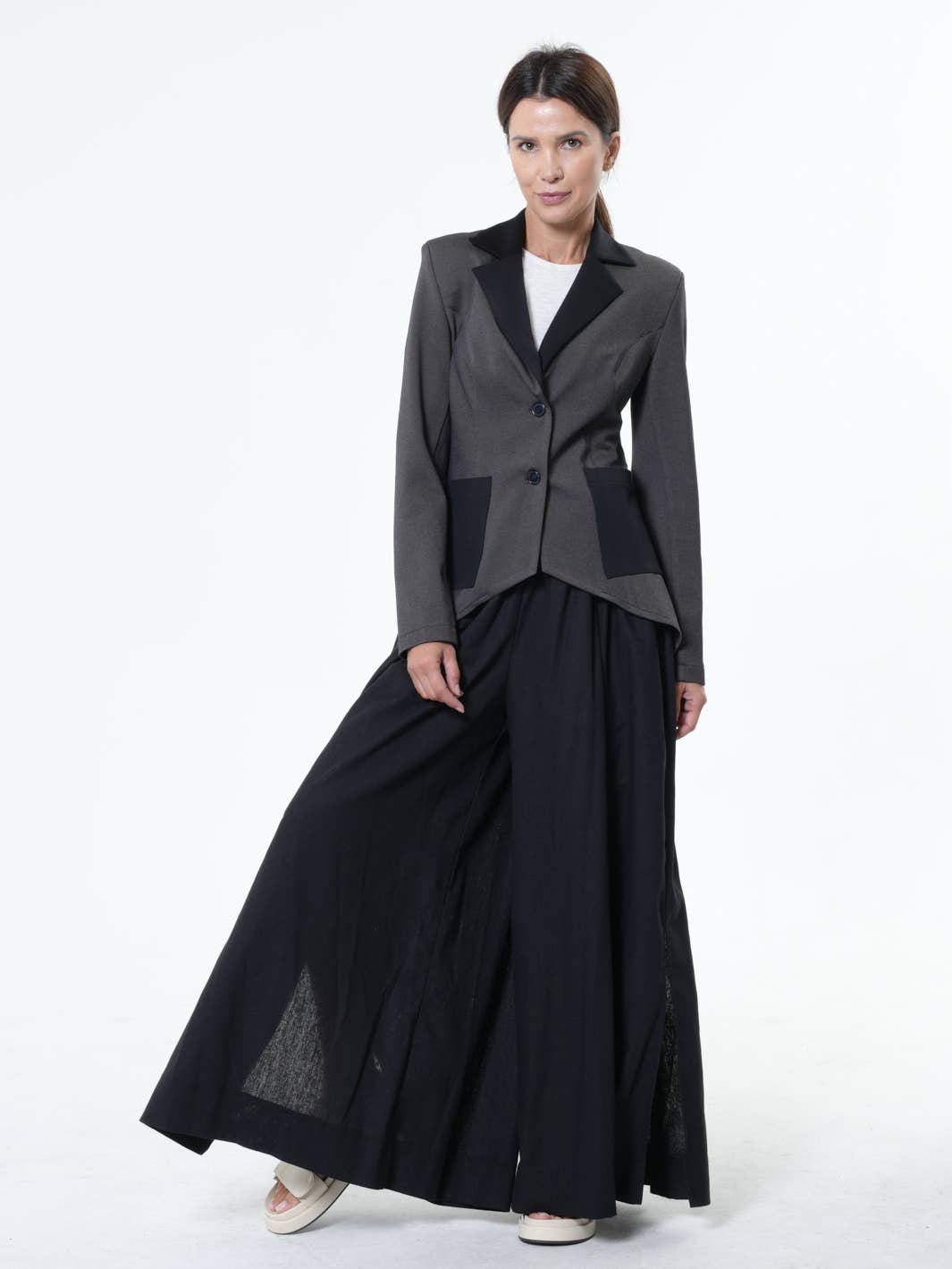 Metamorphosa Asymmetric Blazer With Chiffon At The Back