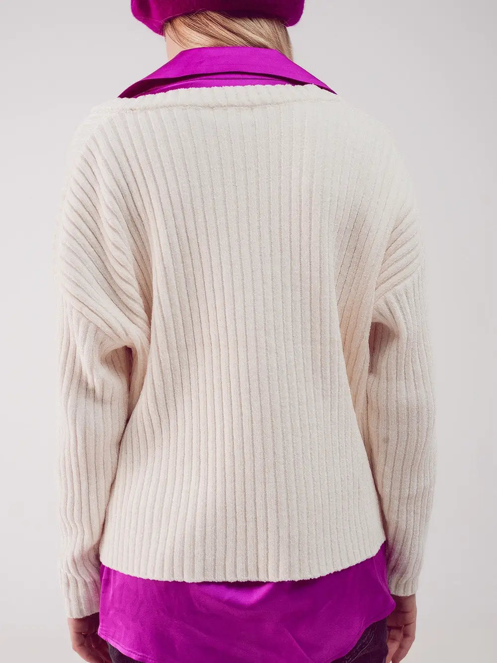 Q-2 Knitted Chenille Jumper in Cream 5223806