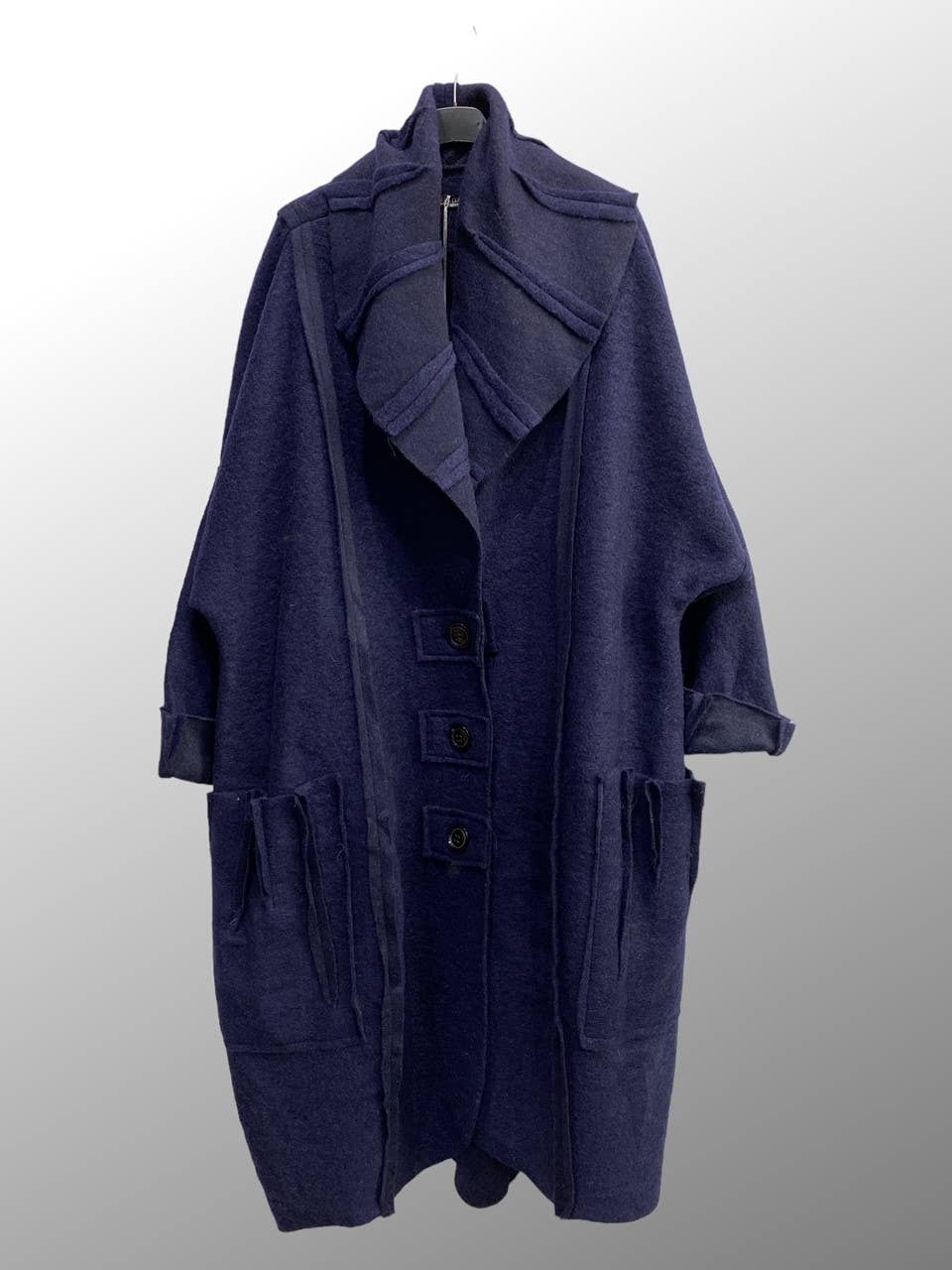 Avant-Garde Oversized Wool Blend Coat with Sculptural Collar