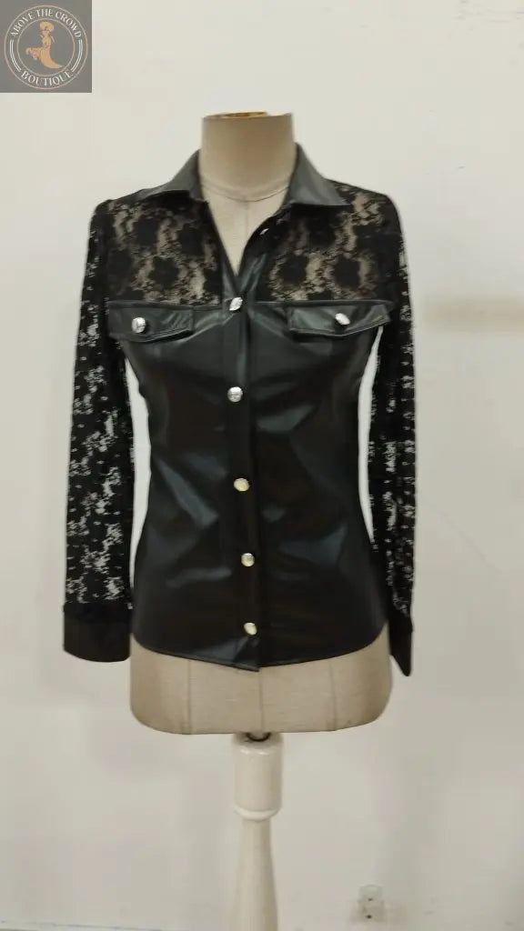 Black Slim Fit Notched Neck Buttoned Shirt Above The Crowd Boutique