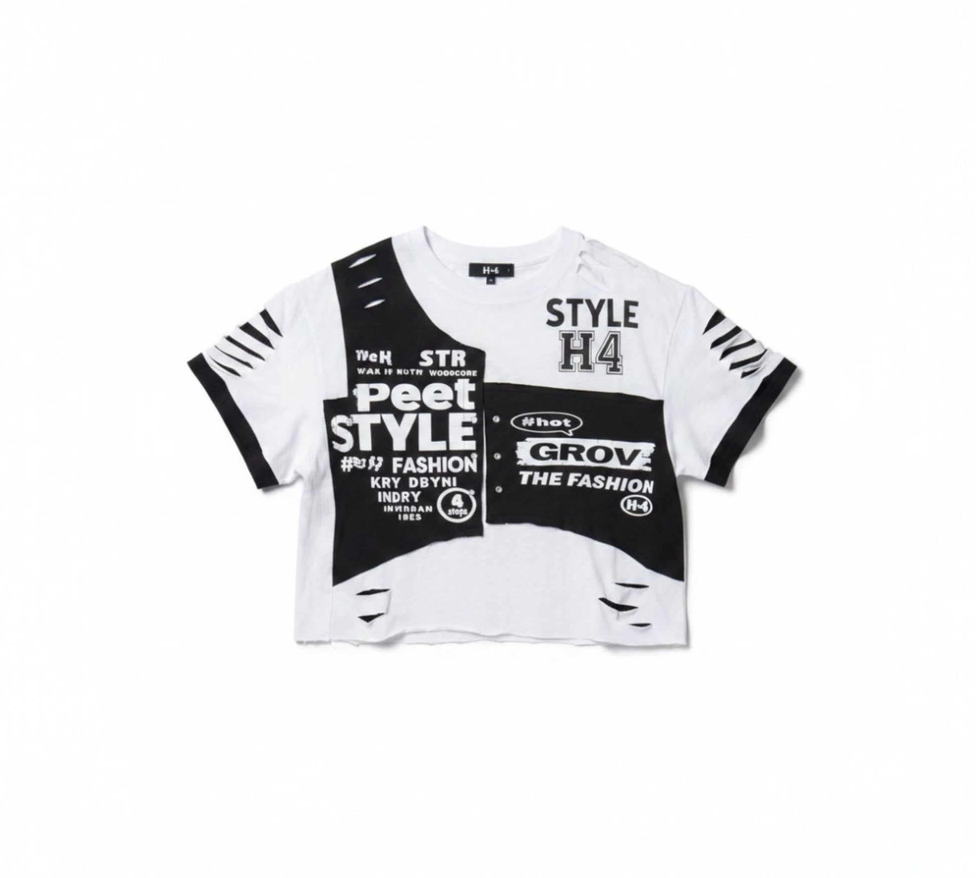 H-4 Graphic Cut-Out Cropped T-Shirt - Above the Crowd Boutique