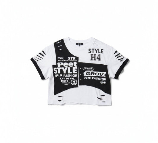H-4 Graphic Cut-Out Cropped T-Shirt - Above the Crowd Boutique