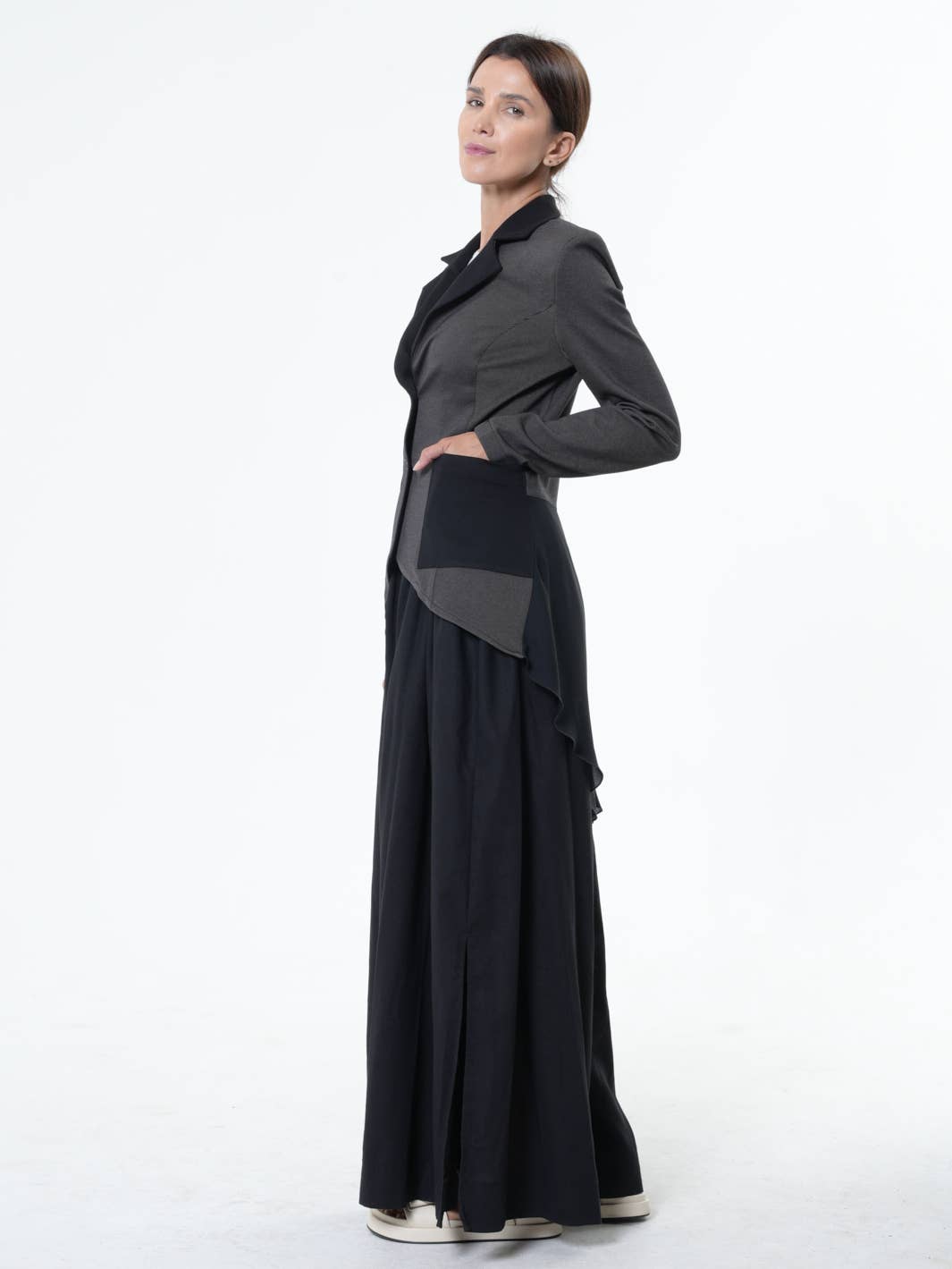 Metamorphosa Asymmetric Blazer With Chiffon At The Back