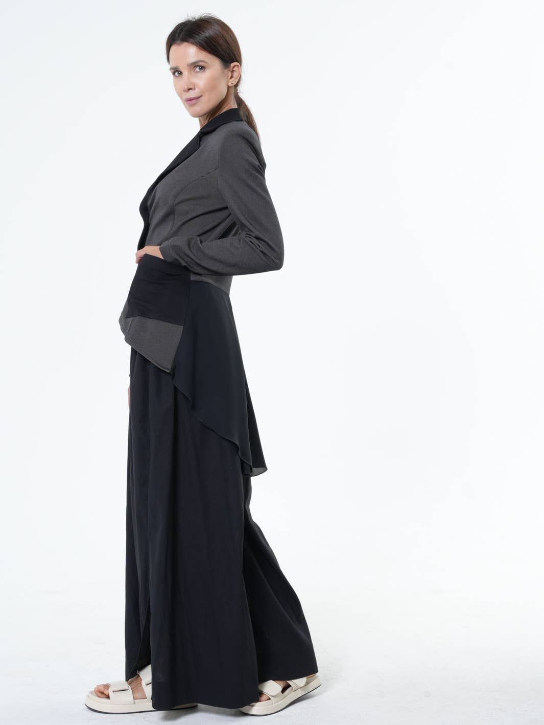 Metamorphosa Asymmetric Blazer With Chiffon At The Back