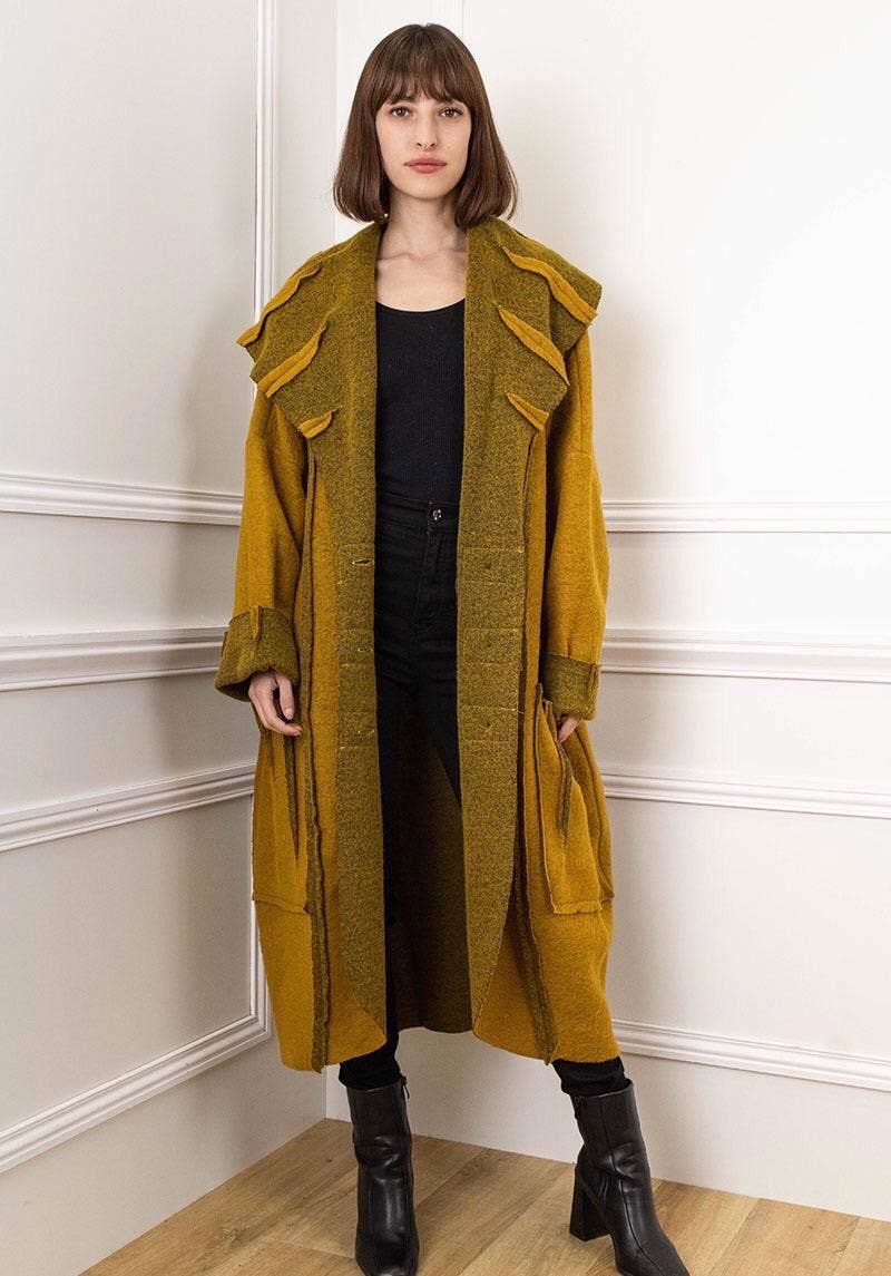 Avant-Garde Oversized Wool Blend Coat with Sculptural Collar
