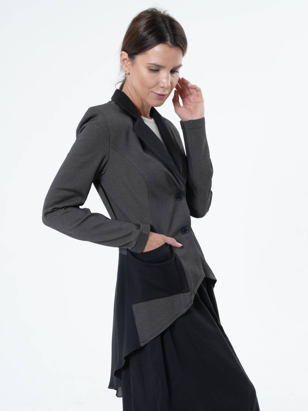 Metamorphosa Asymmetric Blazer With Chiffon At The Back