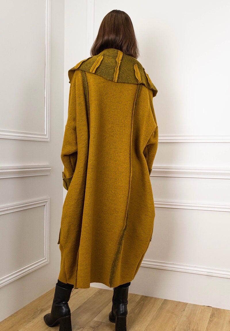 Avant-Garde Oversized Wool Blend Coat with Sculptural Collar