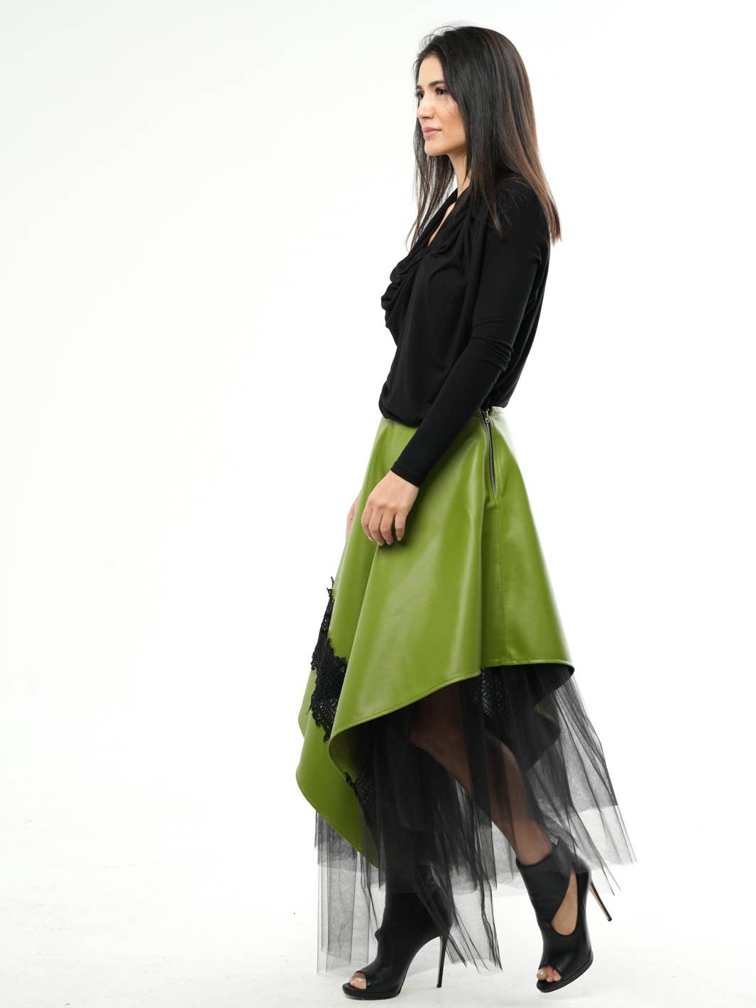 Metamorphosa Vegan Leather Skirt with Tulle