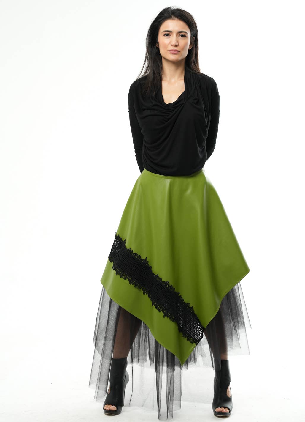 Metamorphosa Vegan Leather Skirt with Tulle