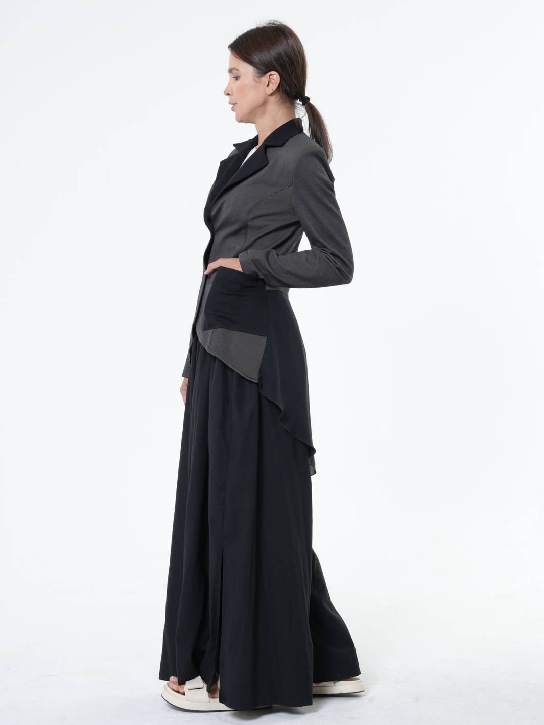 Metamorphosa Asymmetric Blazer With Chiffon At The Back