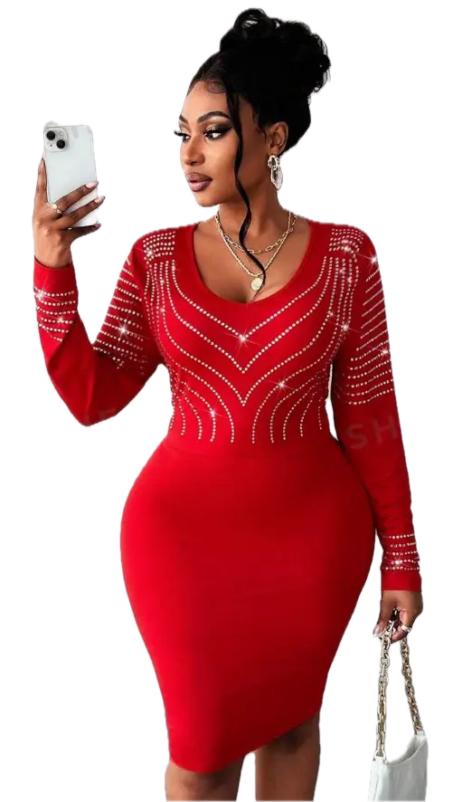 ATCBoutique Plus Size Women Elegant Rhinestone Dress 3XL ATCBoutique