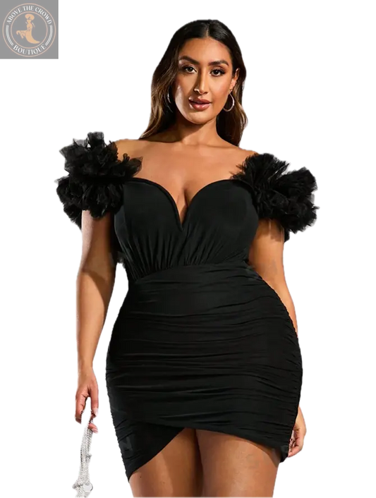 ATCBoutique Plus Size Women's Off-Shoulder Mesh Ruffle Dress ATCBoutique