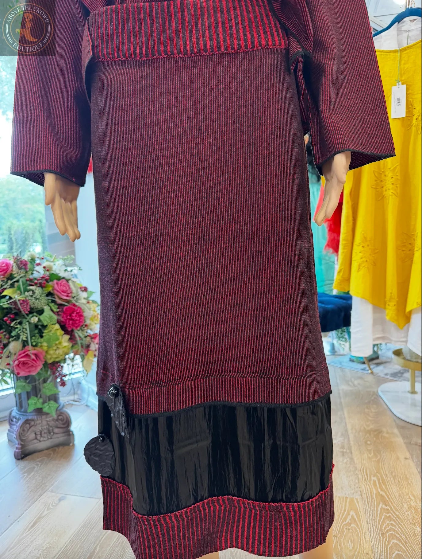 BIZE European Knit Sweater & Pleated Velvet Skirt Set - Maroon Asymmetric Style Bize