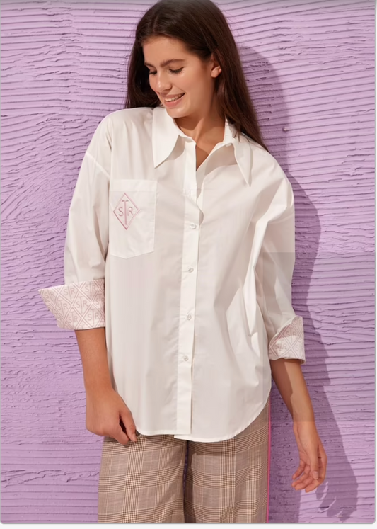 Lonca Ecru And Pink Shirt - Above The Crowd Boutique