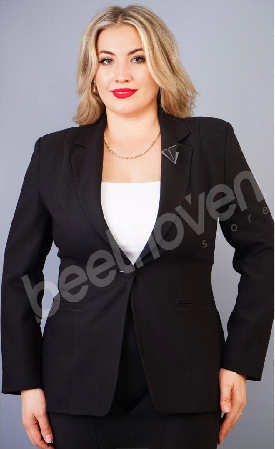 Beethoven Women's Black Blazer Jacket - Classic Single Button European Style Beethoven
