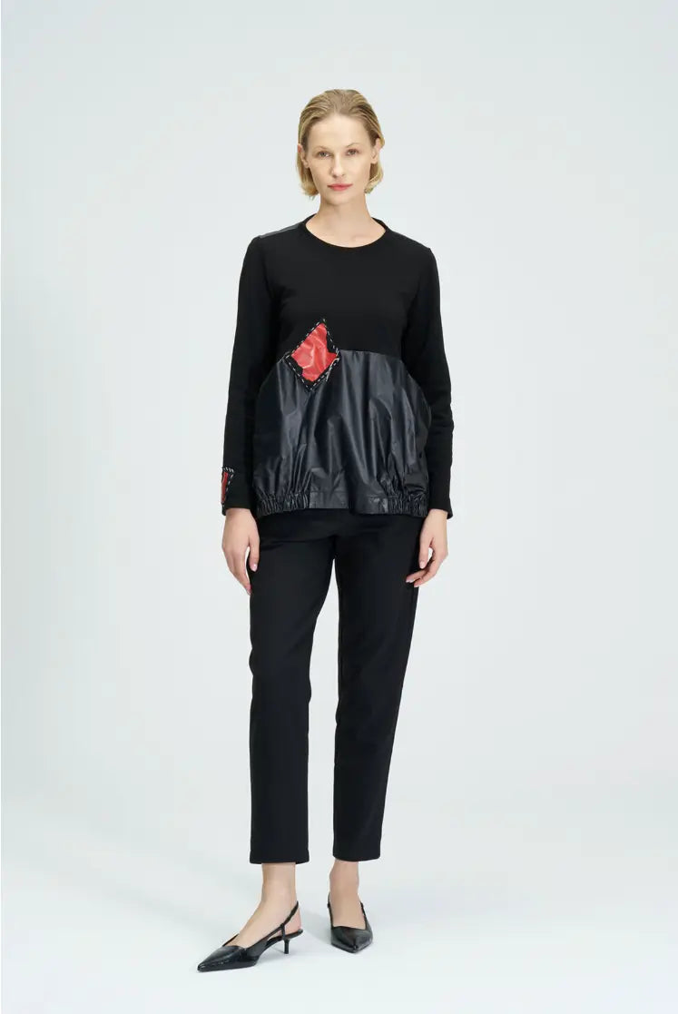 Bize 24W-BZ119 Red Patch Fabric Mixed Sweater Bize