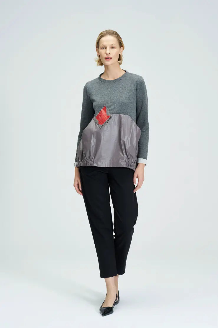 Bize 24W-BZ119 Red Patch Fabric Mixed Sweater Bize