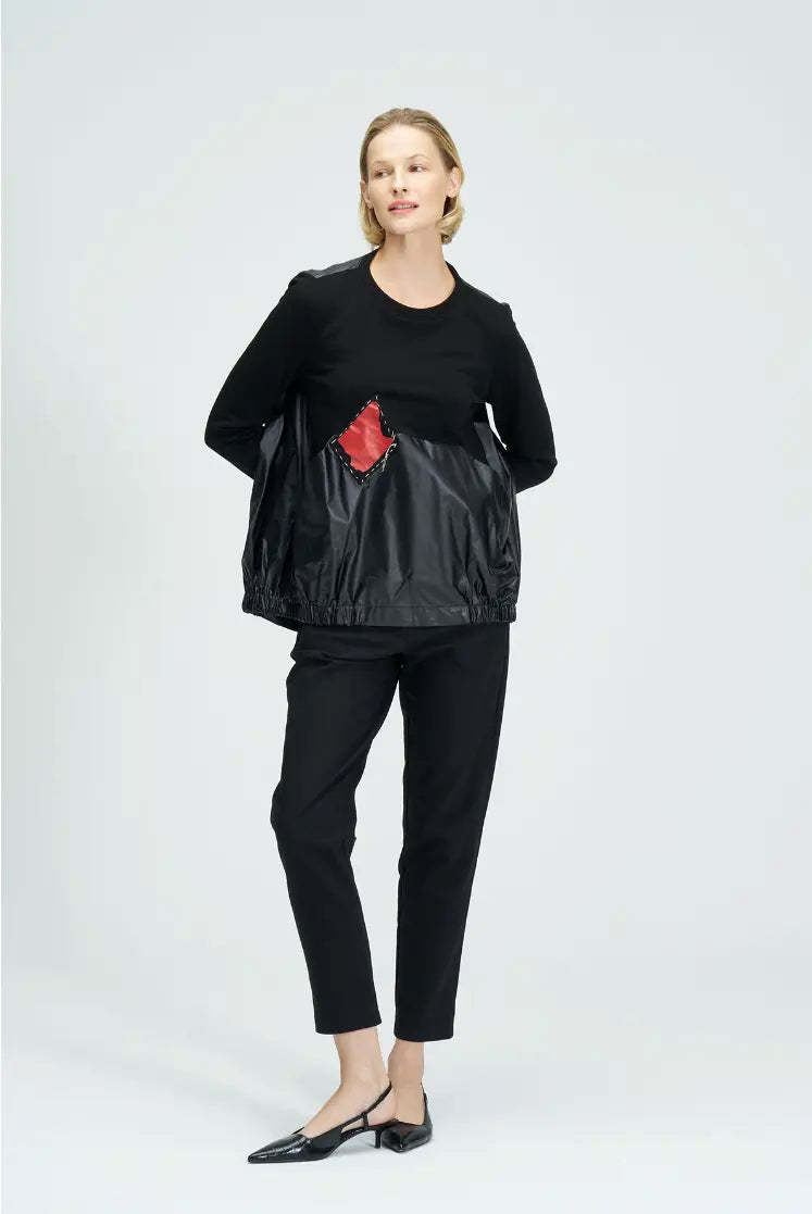 Bize 24W-BZ119 Red Patch Fabric Mixed Sweater Bize