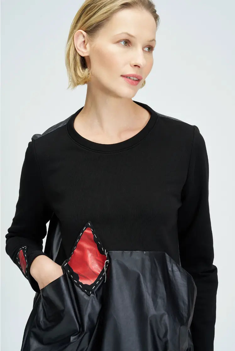 Bize 24W-BZ119 Red Patch Fabric Mixed Sweater Bize