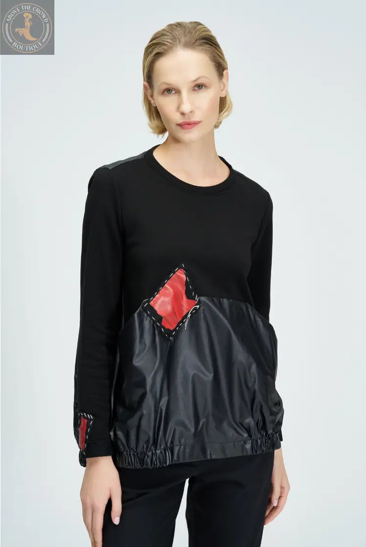 Bize 24W-BZ119 Red Patch Fabric Mixed Sweater Bize