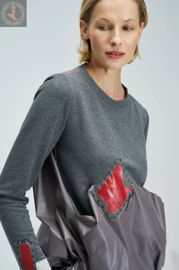 Bize 24W-BZ119 Red Patch Fabric Mixed Sweater Bize